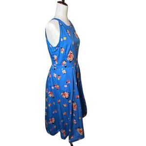 Emily And Fin Alyssa Cotton Blue Fit Flare Midi Dress Pockets Sz S Sweet Floral